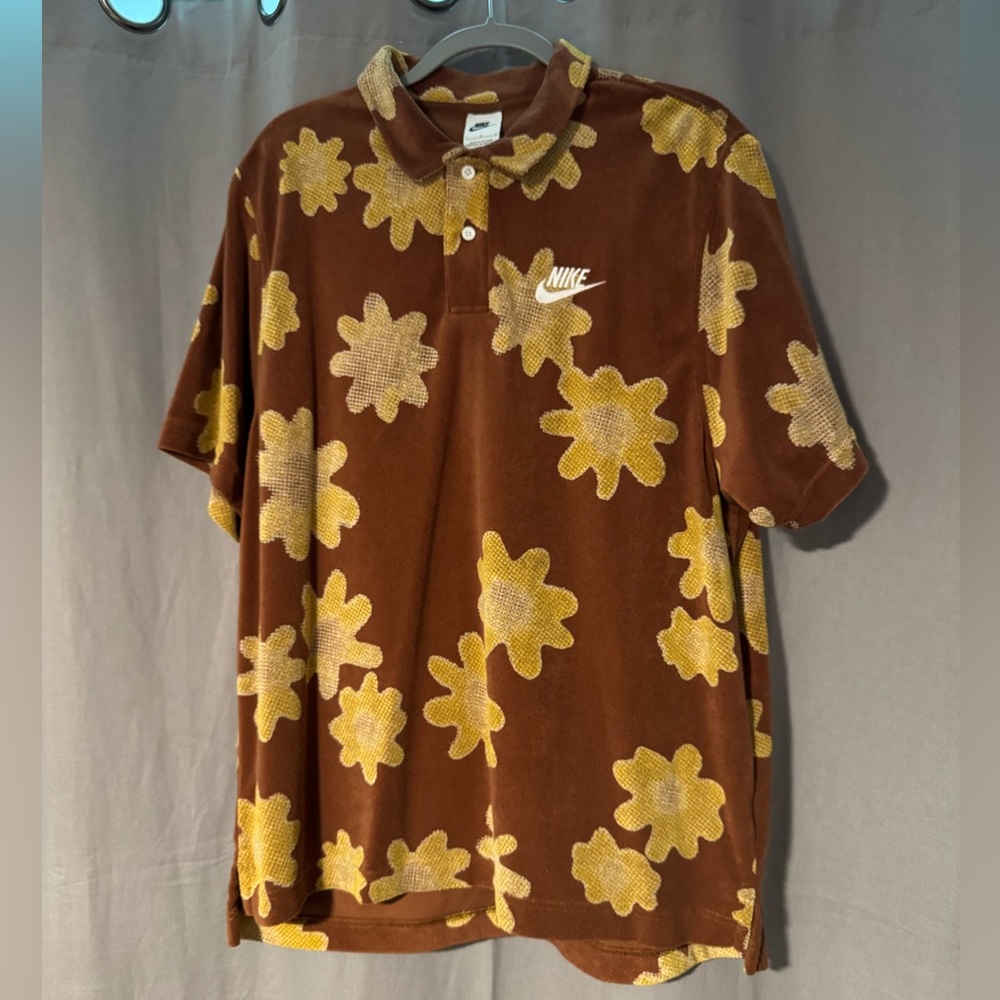 Nike Sportswear Mens Short Sleeve Polo Shirt Bordeaux Flower Size Large